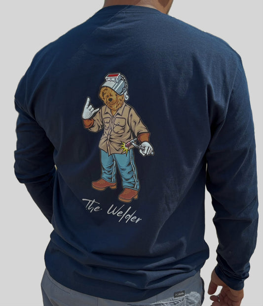 Welder Bear Long Sleeve- NVY BLUE